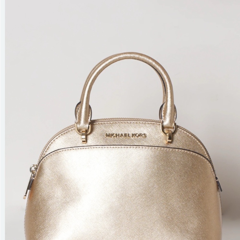 Michael Kors Emmy Gold Satchel with Dome Shape and Structured Design - Picture 2 of 8